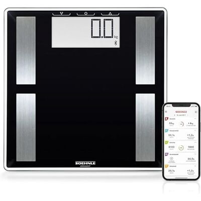 Soehnle Balance connectée Shape Sense Connect 50, Balance électronique avec connexion Bluetooth aux applications de suivi de santé, Pèse personne à technologie BIA premium, grand écran LCD, noir Soehnle Balance connectée Shape Sense Connect 50, Balance électronique avec connexion Bluetooth aux applications de suivi de santé, Pèse personne à technologie BIA premium, grand écran LCD, noir