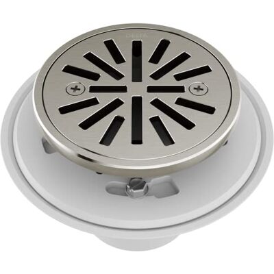 Delta 4 Inch Brushed Nickel Round Tile-In Round Shower Floor Drain with Gasket and Removable Drain Gate, Stainless DT061411-SS Delta 4 Inch Brushed Nickel Round Tile-In Round Shower Floor Drain with Gasket and Removable Drain Gate, Stainless DT061411-SS
