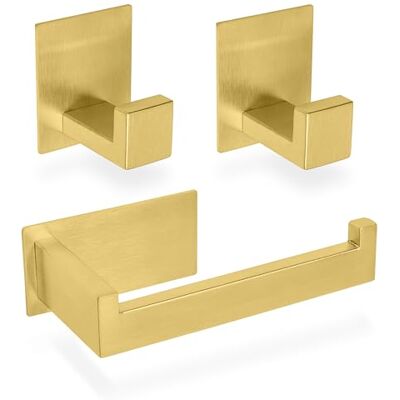 ECENCE Porte Papier Toilette et 2 Crochets adhésif Or Sans Perçage Accessoires de salle de bain en Acier Inoxydable 304 ECENCE Porte Papier Toilette et 2 Crochets adhésif Or Sans Perçage Accessoires de salle de bain en Acier Inoxydable 304