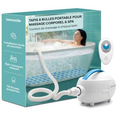 SereneLife Tapis de Bain à Bulles, Tapis Antidérapant pour Baignoire avec Télécommande, Design Imperméable et Rembourré, Bulles Ajustables, Tuyau d'air de 8.2’ et Massager Spa pour Corps SereneLife Tapis de Bain à Bulles, Tapis Antidérapant pour Baignoire avec Télécommande, Design Imperméable et Rembourré, Bulles Ajustables, Tuyau d'air de 8.2’ et Massager Spa pour Corps