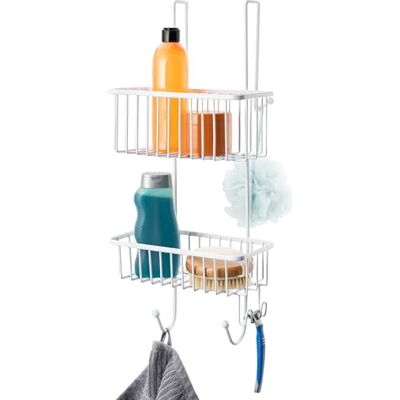 bremermann Panier de douche à suspendre au-dessus de la paroi de douche, étagère de salle de bain avec 2 paniers et crochets, revêtement PE souple & de haute qualité, en métal (Blanc) bremermann Panier de douche à suspendre au-dessus de la paroi de douche, étagère de salle de bain avec 2 paniers et crochets, revêtement PE souple & de haute qualité, en métal (Blanc)