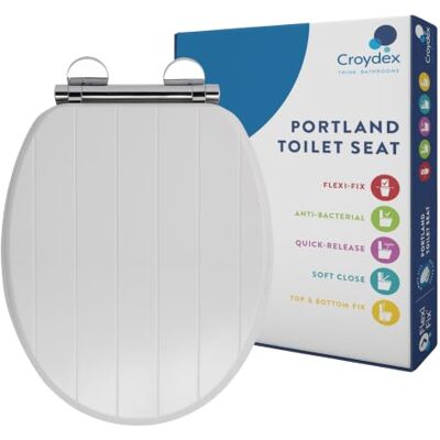 Croydex Flexi-Fix Kielder Siège de Toilette Universel à adhérence renforcée, Bois Dense, Blanc, 45.5 x 37.5 x 6 cm Croydex Flexi-Fix Kielder Siège de Toilette Universel à adhérence renforcée, Bois Dense, Blanc, 45.5 x 37.5 x 6 cm