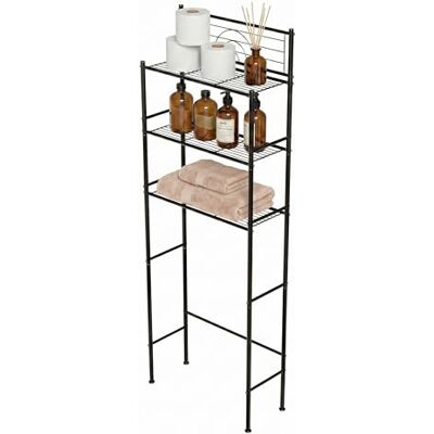 Amig Étagère de salle de bain au-dessus des toilettes Mod. ORIA 3 hauteurs Fabriquée en acier Couleur noir mat Avec pieds ajustables 60,7 x 28 x 172 cm Amig Étagère de salle de bain au-dessus des toilettes Mod. ORIA 3 hauteurs Fabriquée en acier Couleur noir mat Avec pieds ajustables 60,7 x 28 x 172 cm