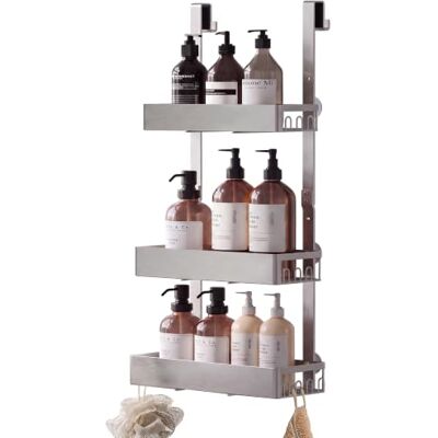 SONGMICS Étagère de Douche à Suspendre sans Perçage, 3 Niveaux, en Acier Serviteur de Douche, 32,8 x 17 x 69,3 cm, avec Crochets et Ventouses, Antirouille, Argent, Collection PARSON BCB206E101 SONGMICS Étagère de Douche à Suspendre sans Perçage, 3 Niveaux, en Acier Serviteur de Douche, 32,8 x 17 x 69,3 cm, avec Crochets et Ventouses, Antirouille, Argent, Collection PARSON BCB206E101