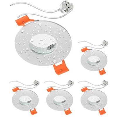 ledscom.de 5x cadre d'encastrement pour plafond de salle de bain ERID, pièce humide, salle de bain, IP44, rond, blanc mat, douille GU5.3 incluse ledscom.de 5x cadre d'encastrement pour plafond de salle de bain ERID, pièce humide, salle de bain, IP44, rond, blanc mat, douille GU5.3 incluse