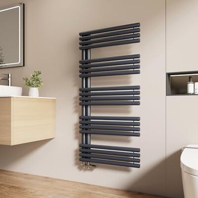 EMKE Sèche Serviettes à Eau Chaude pour Salle de Bain, 1265 x 600 mm, Tuyaux Ronds Porte-Serviettes, Chauffe-Serviettes avec raccords latéraux, Chauffe-Serviettes Bain, Anthracite 776W EMKE Sèche Serviettes à Eau Chaude pour Salle de Bain, 1265 x 600 mm, Tuyaux Ronds Porte-Serviettes, Chauffe-Serviettes avec raccords latéraux, Chauffe-Serviettes Bain, Anthracite 776W