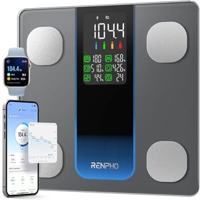 RENPHO Balance intelligente pour poids corporel, grande capacité 35 ans Elis 2XL Balance poids corporel pour 13 mesures de composition corporelle en verre trempé haute précision plateforme 30 cm RENPHO Balance intelligente pour poids corporel, grande capacité 35 ans Elis 2XL Balance poids corporel pour 13 mesures de composition corporelle en verre trempé haute précision plateforme 30 cm