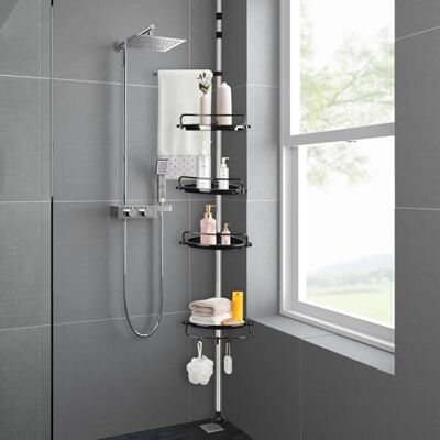 LANTUS Étagère de douche réglable en hauteur, étagère de salle de bain, rangement télescopique pour la salle de bain, hauteur totale, acier inoxydable, 4 niveaux, 1 porte-serviettes (105-310 cm LANTUS Étagère de douche réglable en hauteur, étagère de salle de bain, rangement télescopique pour la salle de bain, hauteur totale, acier inoxydable, 4 niveaux, 1 porte-serviettes (105-310 cm