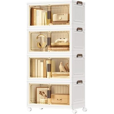 SONGMICS RLB460WZ01 Boîtes de rangement empilables à 4 niveaux avec 1 couvercle, bacs de rangement en plastique sur roulettes, porte magnétique, organisation de la maison, blanc, 55 L par niveau, 220 SONGMICS RLB460WZ01 Boîtes de rangement empilables à 4 niveaux avec 1 couvercle, bacs de rangement en plastique sur roulettes, porte magnétique, organisation de la maison, blanc, 55 L par niveau, 220