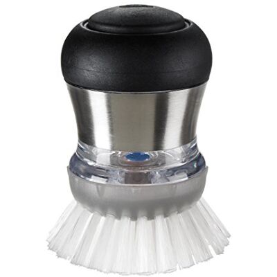 Oxo Steel - Brosse distributeur de savon - Design élégant, appuyez pour libérer le savon, poils en nylon Oxo Steel - Brosse distributeur de savon - Design élégant, appuyez pour libérer le savon, poils en nylon