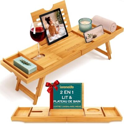 SereneLife Combo Plateau Baignoire/Petit-Déjeuner avec Coffret Cadeau Plateau Salle de Bain en Bois de Bambou Naturel Imperméable avec Bras Coulissants Pliables- Planche de Bain SereneLife Combo Plateau Baignoire/Petit-Déjeuner avec Coffret Cadeau Plateau Salle de Bain en Bois de Bambou Naturel Imperméable avec Bras Coulissants Pliables- Planche de Bain