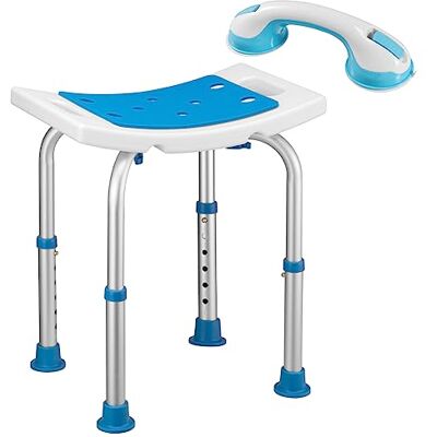 BAKAJI Tabouret de douche en aluminium, siège de salle de bain, hauteur réglable et pieds antidérapants, avec poignée auxiliaire pour la douche ou la baignoire, idéal pour les personnes âgées, poids BAKAJI Tabouret de douche en aluminium, siège de salle de bain, hauteur réglable et pieds antidérapants, avec poignée auxiliaire pour la douche ou la baignoire, idéal pour les personnes âgées, poids