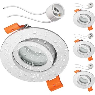 ledscom.de 4 cadres d'encastrement pour plafond de salle de bains ERID, pour pièces humides, salle de bains, IP44, ronds, orientables, blanc mat, avec douille GU10 ledscom.de 4 cadres d'encastrement pour plafond de salle de bains ERID, pour pièces humides, salle de bains, IP44, ronds, orientables, blanc mat, avec douille GU10