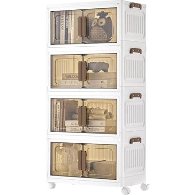 SONGMICS RLB445WZ01 Boîtes de rangement empilables à 4 niveaux avec 1 couvercle, bacs de rangement en plastique sur roulettes, porte magnétique, organisation de la maison, blanc, 25 L par niveau, 100 SONGMICS RLB445WZ01 Boîtes de rangement empilables à 4 niveaux avec 1 couvercle, bacs de rangement en plastique sur roulettes, porte magnétique, organisation de la maison, blanc, 25 L par niveau, 100
