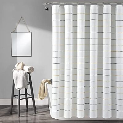 Lush Decor Rideau de douche en coton teint à rayures ombrées, 183 x 183 cm, jaune et gris Lush Decor Rideau de douche en coton teint à rayures ombrées, 183 x 183 cm, jaune et gris