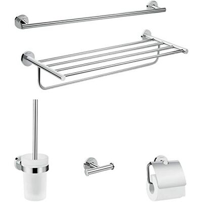 Hansgrohe Logis Universal Set accessoires de salles de bain, Ensemble accessoires 5 en 1, porte-serviettes, porte papier toilette, brosse toilette, Chromé, 41728000 Hansgrohe Logis Universal Set accessoires de salles de bain, Ensemble accessoires 5 en 1, porte-serviettes, porte papier toilette, brosse toilette, Chromé, 41728000