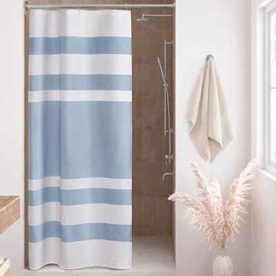 Madison Park Rideau de douche à tissage gaufré pour salle de bain Scotchgard, gestion de l'humidité, rideaux de douche modernes de qualité spa pour salle de bain, 91,4 x 183 cm, bleu Madison Park Rideau de douche à tissage gaufré pour salle de bain Scotchgard, gestion de l'humidité, rideaux de douche modernes de qualité spa pour salle de bain, 91,4 x 183 cm, bleu