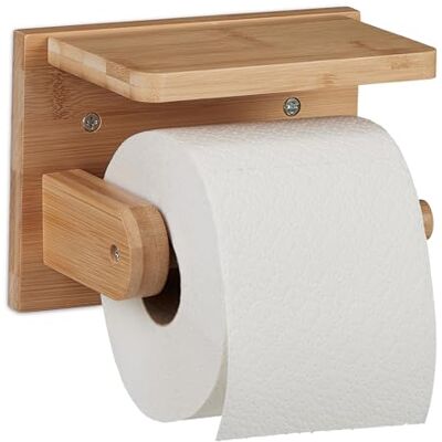 Relaxdays Porte-papier toilette avec étagère pour téléphone portable et lingettes humides en bambou Naturel 12 x 16 x 10 cm Relaxdays Porte-papier toilette avec étagère pour téléphone portable et lingettes humides en bambou Naturel 12 x 16 x 10 cm