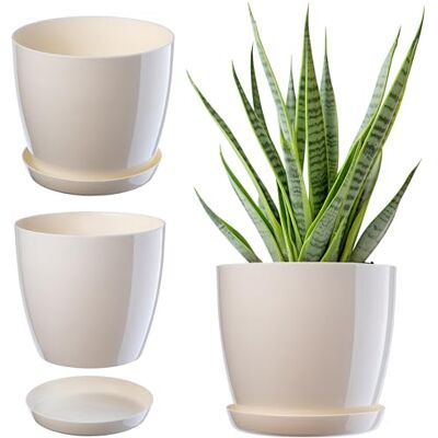 KADAX Pot de fleurs avec soucoupe, diamètre : 18 cm, crème, pour l'intérieur et l'extérieur, idéal pour le salon, le balcon, la salle de bain ou les toilettes. Les couleurs vives apportent de la KADAX Pot de fleurs avec soucoupe, diamètre : 18 cm, crème, pour l'intérieur et l'extérieur, idéal pour le salon, le balcon, la salle de bain ou les toilettes. Les couleurs vives apportent de la