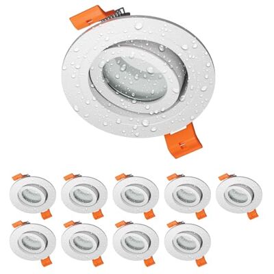 ledscom.de 10 cadres d'encastrement pour plafond de salle de bains ERID, pour pièces humides, salle de bains, IP44, ronds, orientables, blanc mat ledscom.de 10 cadres d'encastrement pour plafond de salle de bains ERID, pour pièces humides, salle de bains, IP44, ronds, orientables, blanc mat