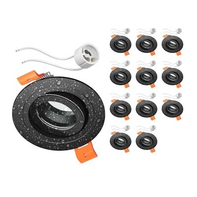 ledscom.de 12 cadres d'encastrement pour plafond de salle de bains ERID, pour pièces humides, salle de bains, IP44, ronds, orientables, noir mat, avec douille GU10 ledscom.de 12 cadres d'encastrement pour plafond de salle de bains ERID, pour pièces humides, salle de bains, IP44, ronds, orientables, noir mat, avec douille GU10