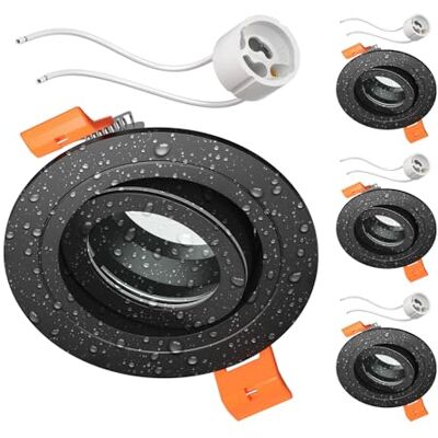 ledscom.de 4 cadres d'encastrement pour plafond de salle de bains ERID, pour pièces humides, salle de bains, IP44, ronds, orientables, noir mat, avec douille GU10 ledscom.de 4 cadres d'encastrement pour plafond de salle de bains ERID, pour pièces humides, salle de bains, IP44, ronds, orientables, noir mat, avec douille GU10
