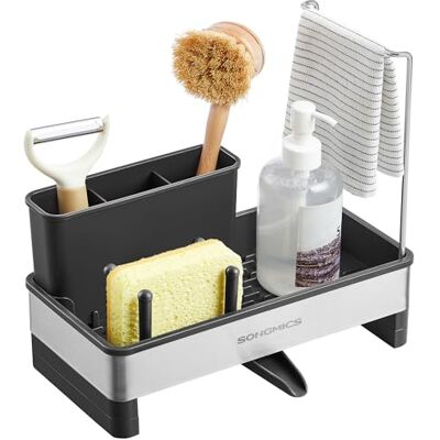 SONGMICS Organisateur Évier de Cuisine, Porte-accessoires pour Évier avec Porte-éponge, pour Brosses, Chiffons, Savon, en Acier Inoxydable, Bec Rotatif, Noir d'Encre et Argent KCS555BH01 SONGMICS Organisateur Évier de Cuisine, Porte-accessoires pour Évier avec Porte-éponge, pour Brosses, Chiffons, Savon, en Acier Inoxydable, Bec Rotatif, Noir d'Encre et Argent KCS555BH01