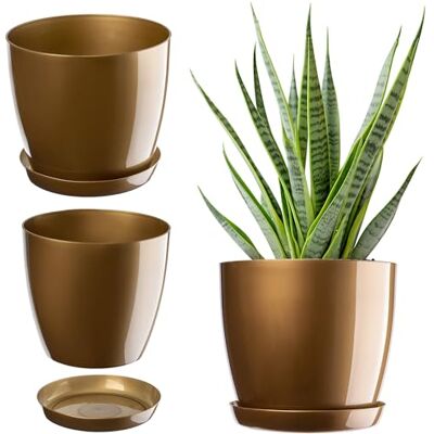 KADAX Pot de fleurs avec soucoupe Diamètre : 18 cm Doré Pour l'intérieur et l'extérieur Idéal pour le salon, le balcon, la salle de bain ou les toilettes. Les couleurs vives apportent de la KADAX Pot de fleurs avec soucoupe Diamètre : 18 cm Doré Pour l'intérieur et l'extérieur Idéal pour le salon, le balcon, la salle de bain ou les toilettes. Les couleurs vives apportent de la