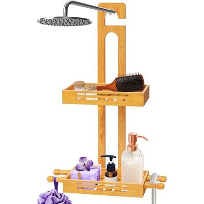 SereneLife Étagère de Douche Suspendue en Bambou à 2 Niveaux – Design Antidérapant avec Tablettes Auto-Drainantes pour un Rangement Facile des Accessoires de Salle de Bain SereneLife Étagère de Douche Suspendue en Bambou à 2 Niveaux – Design Antidérapant avec Tablettes Auto-Drainantes pour un Rangement Facile des Accessoires de Salle de Bain