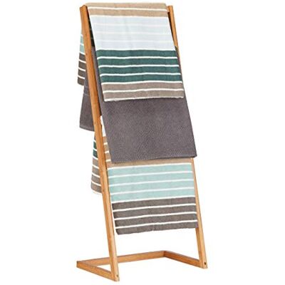 Relaxdays Porte-serviettes autoportant, étagère échelle avec 4 barres, porte-serviettes en bambou, H x P : 100 x 40 x 30 cm, naturel Relaxdays Porte-serviettes autoportant, étagère échelle avec 4 barres, porte-serviettes en bambou, H x P : 100 x 40 x 30 cm, naturel