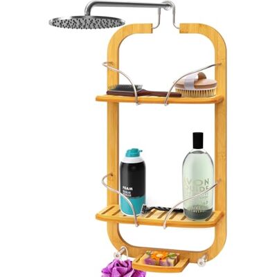 SereneLife Étagère de Douche Suspendue en Bambou à 3 Niveaux – Organiseur de Salle de Bain Antidérapant pour Shampoing, Savon et Accessoires – Gain de Place et Facile à Nettoyer SereneLife Étagère de Douche Suspendue en Bambou à 3 Niveaux – Organiseur de Salle de Bain Antidérapant pour Shampoing, Savon et Accessoires – Gain de Place et Facile à Nettoyer