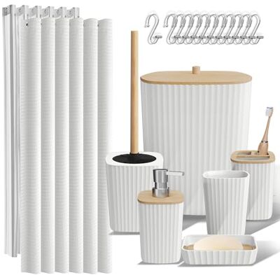 Clara Clark Ensemble d'accessoires de salle de bain Ensemble de salle de bain blanc, ensemble de 20 pièces comprenant un rideau de douche, une brosse de toilette, une poubelle et un distributeur de Clara Clark Ensemble d'accessoires de salle de bain Ensemble de salle de bain blanc, ensemble de 20 pièces comprenant un rideau de douche, une brosse de toilette, une poubelle et un distributeur de