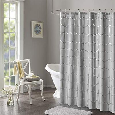Intelligent Design Raina Rideau de douche imprimé géométrique métallique lavable en machine Décoration moderne pour salle de bain 183 x 183 cm Gris Intelligent Design Raina Rideau de douche imprimé géométrique métallique lavable en machine Décoration moderne pour salle de bain 183 x 183 cm Gris