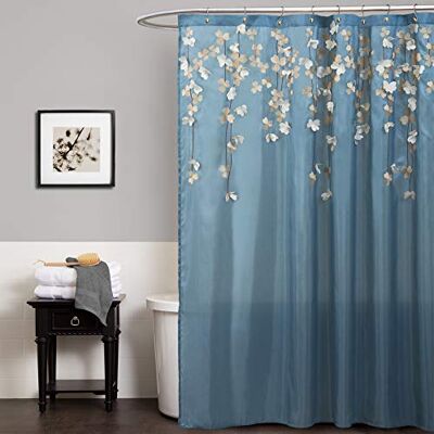 Lush Decor Flower Drops Shower Curtain, 72 par 72 pouces, Federal Blue/White Lush Decor Flower Drops Shower Curtain, 72 par 72 pouces, Federal Blue/White