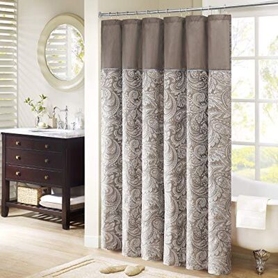 Madison Park Aubrey Design Rideau de douche moderne à rayures Jacquard traditionnel pour salle de bain Bleu 183 x 183 cm Madison Park Aubrey Design Rideau de douche moderne à rayures Jacquard traditionnel pour salle de bain Bleu 183 x 183 cm