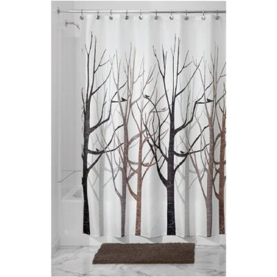 InterDesign Forest rideau douche, rideau baignoire design 183,0 cm x 183,0 cm en polyester, rideau de bain avec motif d’arbres, gris/noir InterDesign Forest rideau douche, rideau baignoire design 183,0 cm x 183,0 cm en polyester, rideau de bain avec motif d’arbres, gris/noir