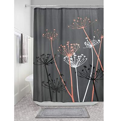 InterDesign iDesign Thistle rideau douche, grand rideau baignoire 183,0 cm x 183,0 cm en polyester, rideau de bain lavable fleuri en tissu doux, gris/corail InterDesign iDesign Thistle rideau douche, grand rideau baignoire 183,0 cm x 183,0 cm en polyester, rideau de bain lavable fleuri en tissu doux, gris/corail