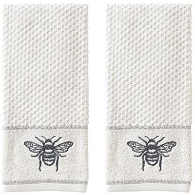 SKL Home Farmhouse Bee Ensemble de Serviettes essuie-Mains, Blanc, 40,6 x 63,5 cm SKL Home Farmhouse Bee Ensemble de Serviettes essuie-Mains, Blanc, 40,6 x 63,5 cm