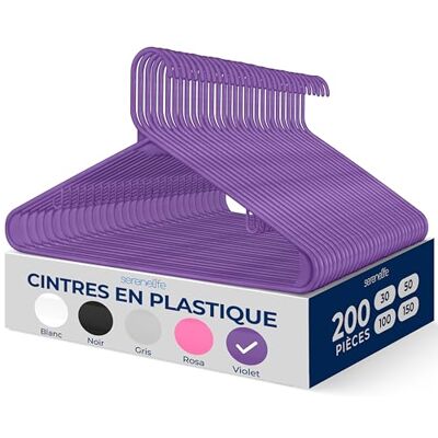 SereneLife Cintres en Plastique Antidérapants Lot de 200, Ultra-Fins et Légers, Gain de Place Idéals pour Chemises, Pulls, Sweats, Vêtements Enfants et Robes Couleur Violet SereneLife Cintres en Plastique Antidérapants Lot de 200, Ultra-Fins et Légers, Gain de Place Idéals pour Chemises, Pulls, Sweats, Vêtements Enfants et Robes Couleur Violet