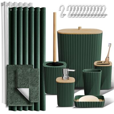 Clara Clark Ensemble d'accessoires de salle de bain Ensemble de salle de bain vert, comprenant un rideau de douche et des tapis, ensemble de 22 pièces avec rideau de douche et poubelle de salle de Clara Clark Ensemble d'accessoires de salle de bain Ensemble de salle de bain vert, comprenant un rideau de douche et des tapis, ensemble de 22 pièces avec rideau de douche et poubelle de salle de