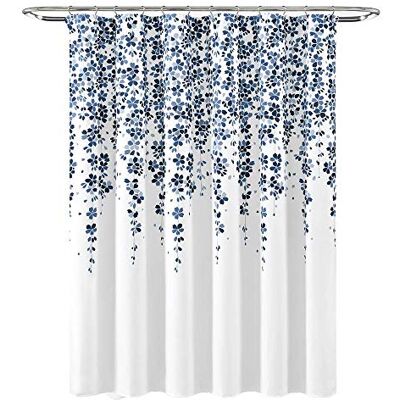 Lush Decor Rideau de douche en tissu avec imprimé floral et vigne, 182,9 x 182,9 cm, bleu marine et bleu Lush Decor Rideau de douche en tissu avec imprimé floral et vigne, 182,9 x 182,9 cm, bleu marine et bleu