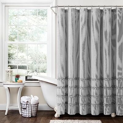 Lush Decor Rideau de douche vintage en coton teint à rayures Noir 183 x 183 cm Lush Decor Rideau de douche vintage en coton teint à rayures Noir 183 x 183 cm