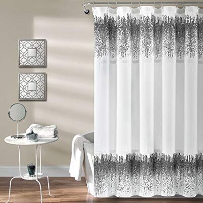 Lush Decor Shimmer Rideau de douche à paillettes Blanc/noir 183 x 178 cm Lush Decor Shimmer Rideau de douche à paillettes Blanc/noir 183 x 178 cm
