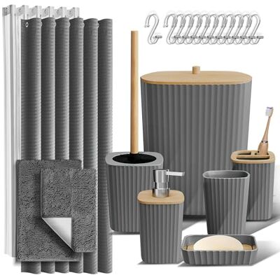 Clara Clark Ensemble d'accessoires de salle de bain Ensemble de salle de bain gris, comprenant un rideau de douche et des tapis, ensemble de 22 pièces avec rideau de douche et poubelle de salle de Clara Clark Ensemble d'accessoires de salle de bain Ensemble de salle de bain gris, comprenant un rideau de douche et des tapis, ensemble de 22 pièces avec rideau de douche et poubelle de salle de