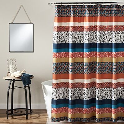 Lush Decor Rideau de douche bohème géométrique et floral Turquoise et orange 183 x 183 cm Lush Decor Rideau de douche bohème géométrique et floral Turquoise et orange 183 x 183 cm