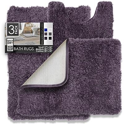 Clara Clark Lot de 3 tapis de salle de bain à poils longs ultra doux Tapis de bain pour salle de bain, lavables en machine, dos antidérapant en caoutchouc, violet Clara Clark Lot de 3 tapis de salle de bain à poils longs ultra doux Tapis de bain pour salle de bain, lavables en machine, dos antidérapant en caoutchouc, violet