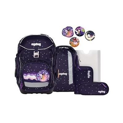ergobag Lot de 6 cartables ergonomiques flexibles pour l'école primaire pour filles et garçons, Ours d'observation d'étoiles Violet, Einheitsgröße, Ensemble cartable ergobag Lot de 6 cartables ergonomiques flexibles pour l'école primaire pour filles et garçons, Ours d'observation d'étoiles Violet, Einheitsgröße, Ensemble cartable