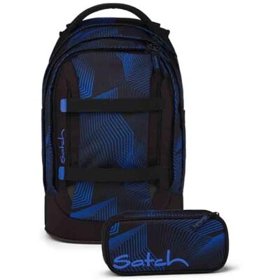 Satch Lot de 2 sacs à dos d'écolier avec trousse, Bleu sismique, 45 x 30 x 27 cm, Moderne, ergonomique Satch Lot de 2 sacs à dos d'écolier avec trousse, Bleu sismique, 45 x 30 x 27 cm, Moderne, ergonomique