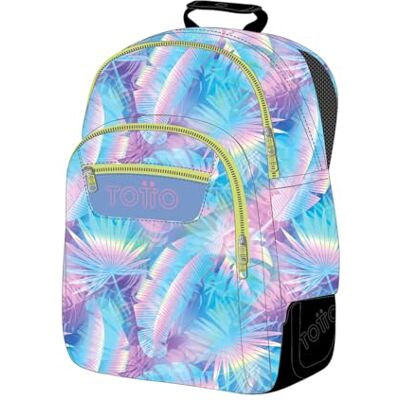 Totto Grand sac à dos scolaire modèle Rayol, capacité 19 L, 3 compartiments, 2 poches bouteille, poche pour PC 14", dos ergonomique avec flux d'air, bretelles en S, imprimé prisme Totto Grand sac à dos scolaire modèle Rayol, capacité 19 L, 3 compartiments, 2 poches bouteille, poche pour PC 14", dos ergonomique avec flux d'air, bretelles en S, imprimé prisme