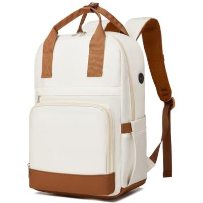 Kono Sac à Dos pour Ordinateur Portable 15,6" pour femme, Imperméable, avec port de Charge USB, Sac à Dos Antivol de Grande Capacité pour Travail, École, Voyage (Crème/Marron) Kono Sac à Dos pour Ordinateur Portable 15,6" pour femme, Imperméable, avec port de Charge USB, Sac à Dos Antivol de Grande Capacité pour Travail, École, Voyage (Crème/Marron)